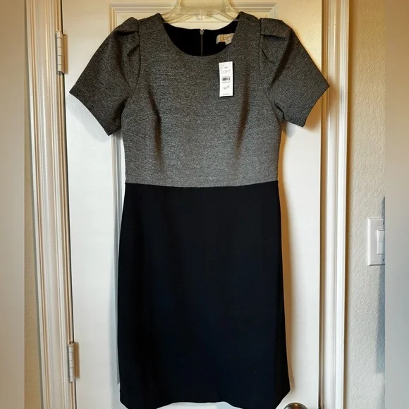 loft grey dress LOFT Women's 0P Gray Textured Knit Sheath Dress Zip Back Mod
